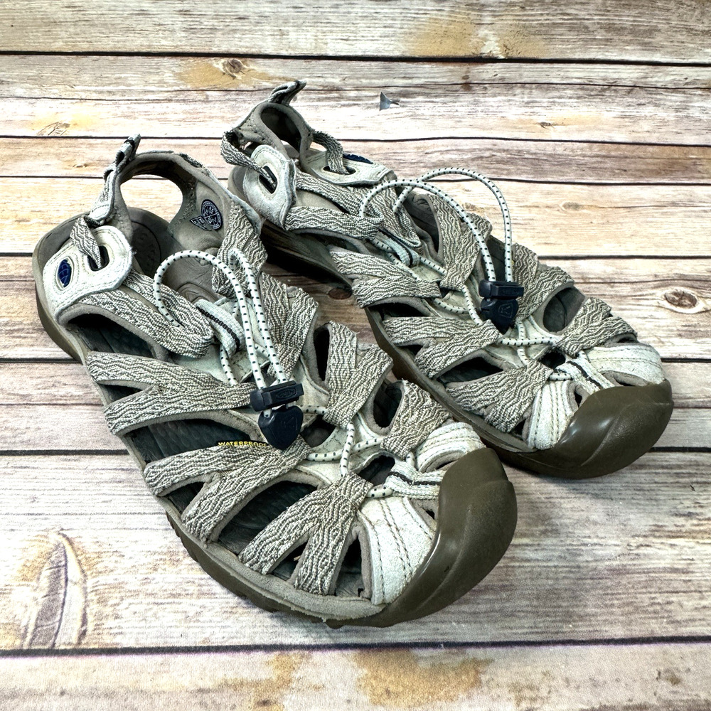 Keen Womens Taupe Whisper Strappy Closed Toe Waterproof Hiking Sandals Shoes 8.5